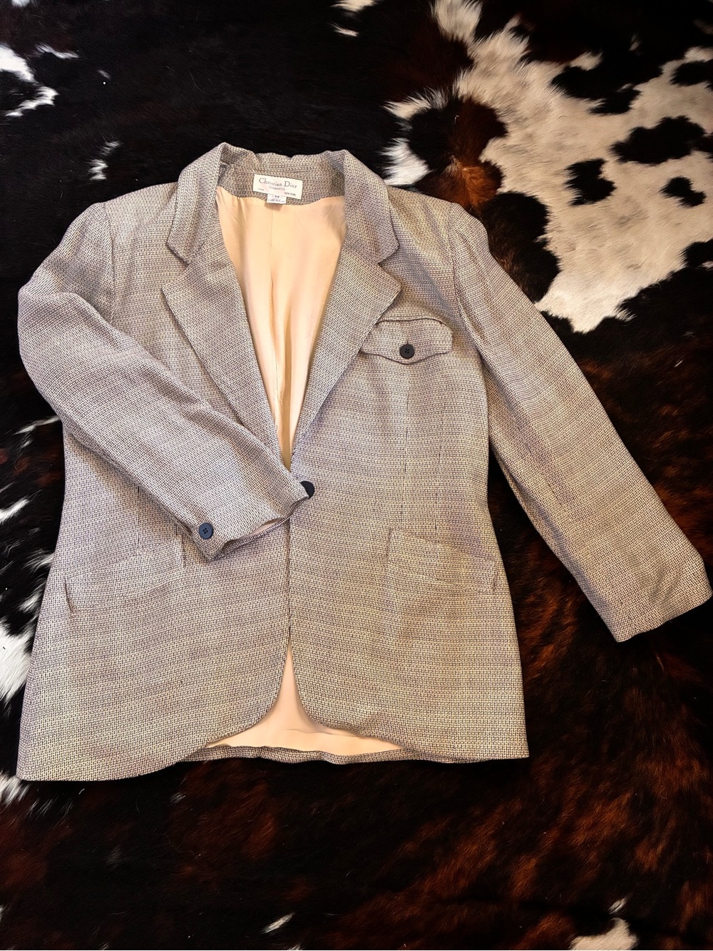 Dior Women's Gray Tweed Skirt and Blazer with Cream Lining